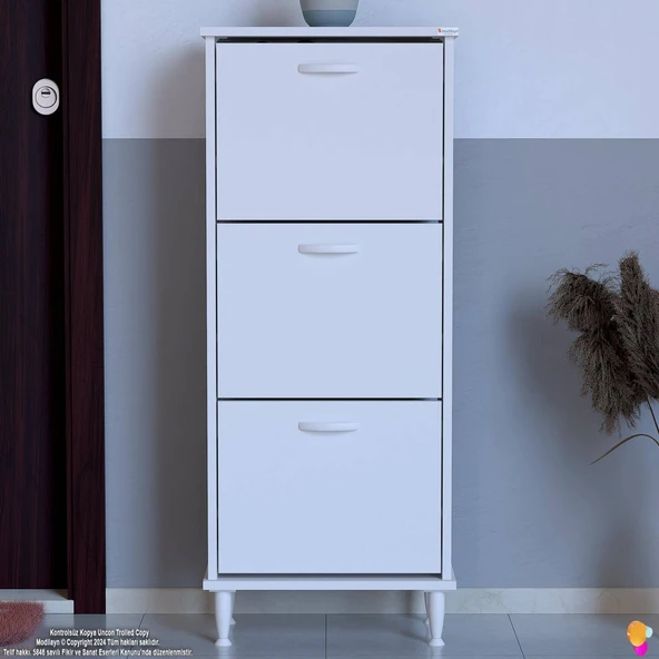 Modilayn VARBİ Kapı Önü 52 x 127 x 25,5 cm’ lik 3 Düşer Kapak 6 Göz Raf Bölmeli Ayakkabılık - 4