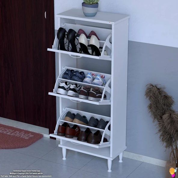 Modilayn VARBİ Kapı Önü 52 x 127 x 25,5 cm’ lik 3 Düşer Kapak 6 Göz Raf Bölmeli Ayakkabılık