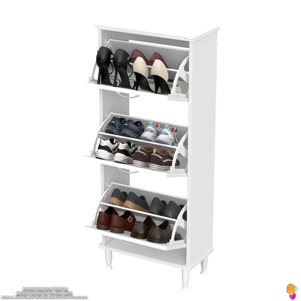 Modilayn VARBİ Kapı Önü 52 x 127 x 25,5 cm’ lik 3 Düşer Kapak 6 Göz Raf Bölmeli Ayakkabılık - 5