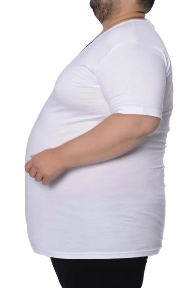 3'lü Büyük Beden Kısa Kollu V Yaka Erkek Atlet-Fanila1016 - %100 Pamuk-Penye Süprem-3XL-7XL - 2