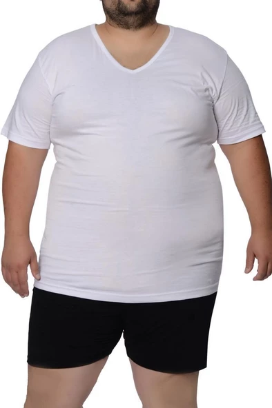 3'lü Büyük Beden Kısa Kollu V Yaka Erkek Atlet-Fanila1016 - %100 Pamuk-Penye Süprem-3XL-7XL
