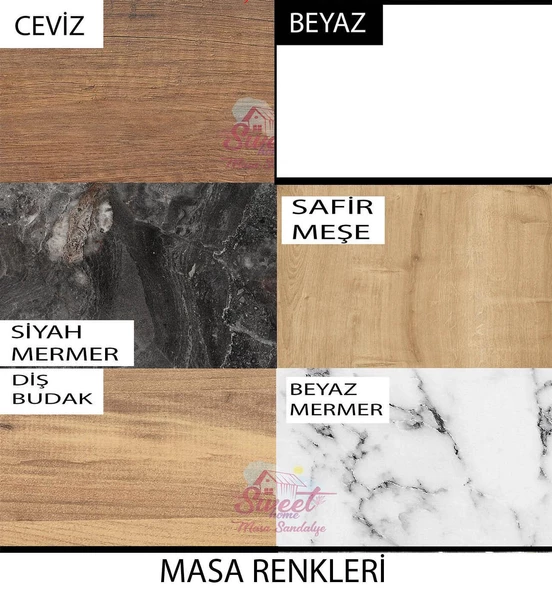 Smart Mercan Masa Siyah Mermer +4 Adet Güneş Sandalye Takım - 2