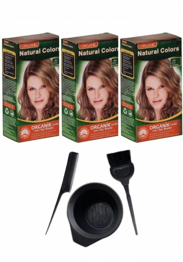 NATURAL COLORS 8N AÇIK KUMRAL 3 ADET+SAÇ BOYAMA SETİ