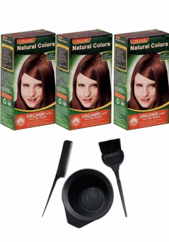 NATURAL COLORS 6KR ÇİKOLATA KAHVE KIZILI 3 ADET+SAÇ BOYAMA SETİ - 1