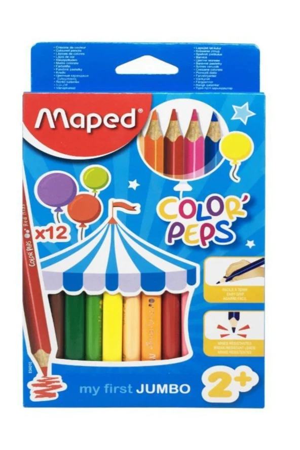Maped Kuru Boya Maxi Karton Kutu Jumbo Üçgen 12 Renk