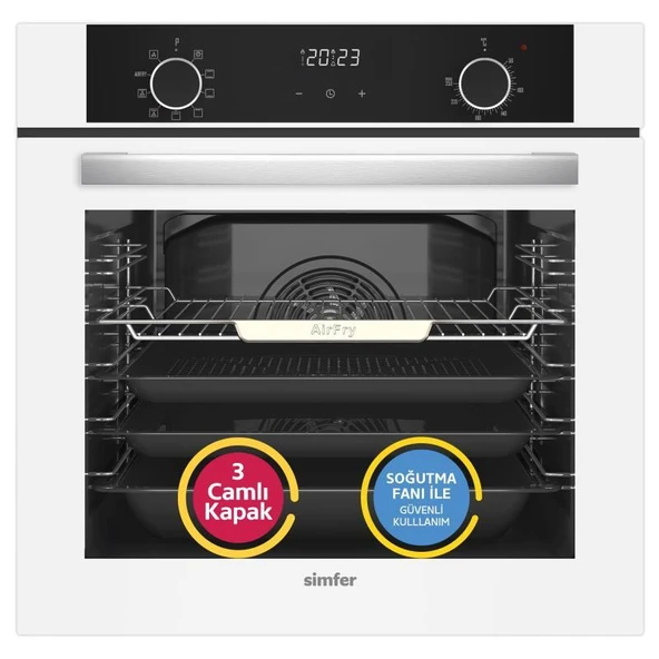 Simfer 10 Fonksiyon Airfry Beyaz 3'lü Ankastre Set ( Fırın +  Ocak +  Davlumbaz) - Resim 2