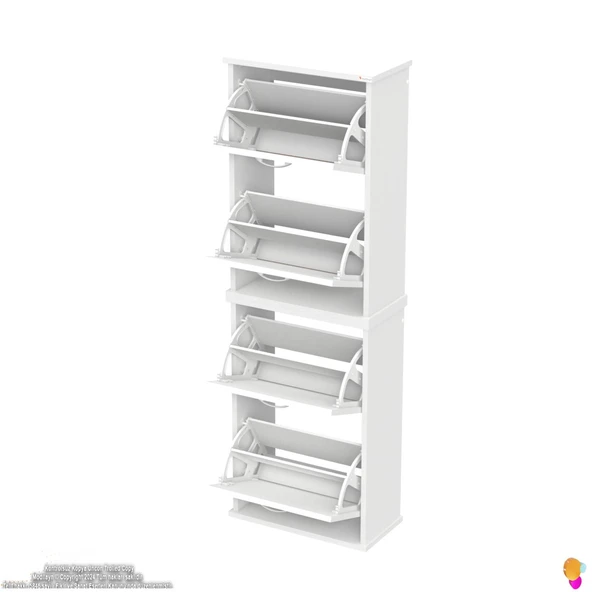 Modilayn UMAY' 2 Li Asma Antre Hol 52x 156 x 26 cm’ lik 4 Düşer Kapak 8 Raf Bölmeli Ayakkabılık - 7