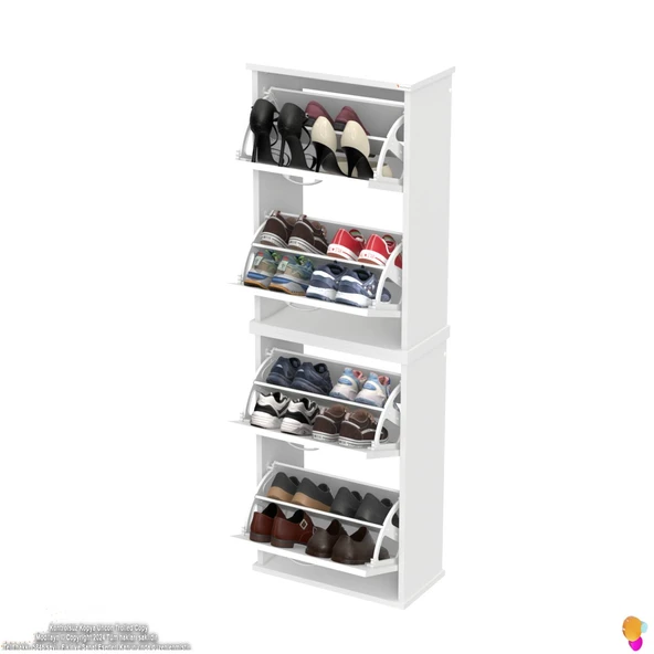 Modilayn UMAY' 2 Li Asma Antre Hol 52x 156 x 26 cm’ lik 4 Düşer Kapak 8 Raf Bölmeli Ayakkabılık - 5