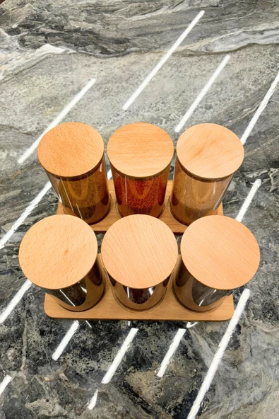 Ahşap Kapaklı 3'lü Standlı ve Vakumlu Çay, Kahve, Şeker, Bakliyat Kavanoz Seti Mika 1 lt Pembe - 6