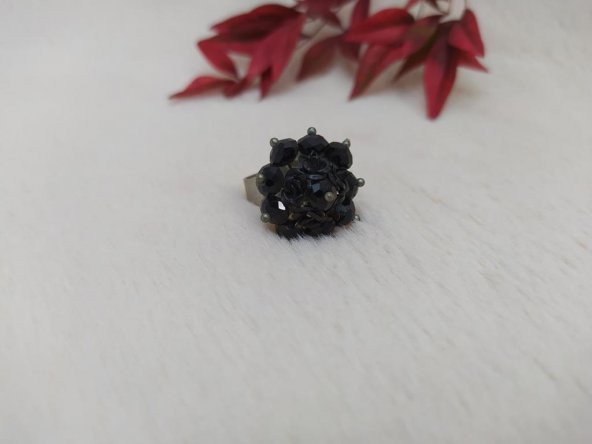 Hdmarketim Bayan Siyah Taşlı Zarif Tasarım Yüzük Ölçüsü Ayarlanabilir