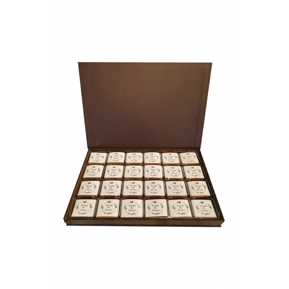Kişiye Özel Kız İsteme Çikolatası - Ahşap & Deri Kutu ( 48 ad ) Kahverengi
