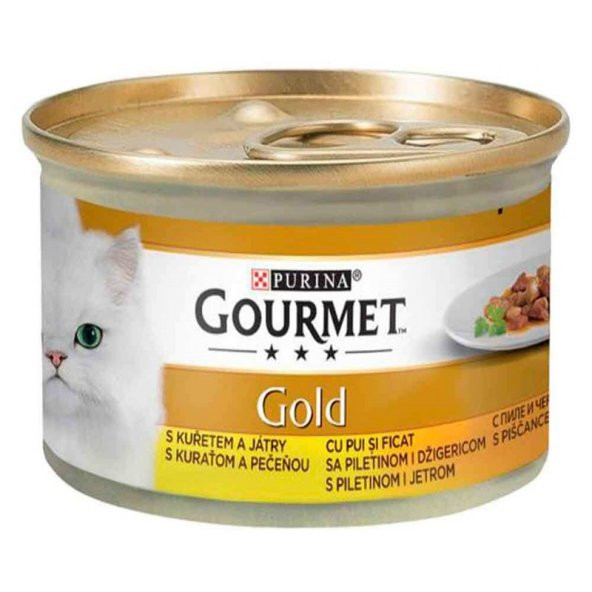 Gourmet Gold Parça Etli Soslu Tavuklu Ciğerli Kedi Konserve 85 gr x 24 Adet