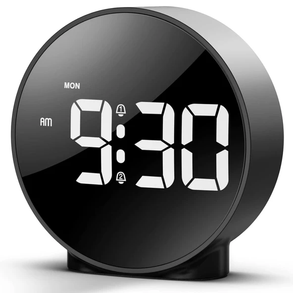 HyMark Yuvarlak Siyah Dijital LED Masa Saati USB Güç Saat Erteleme Modern Saat ürün görseli 1