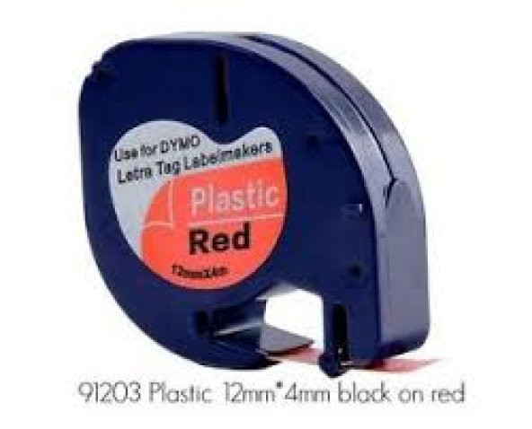 Dymo Letratag Plastik Şerit 12 mm X 4 Metre Kırmızı