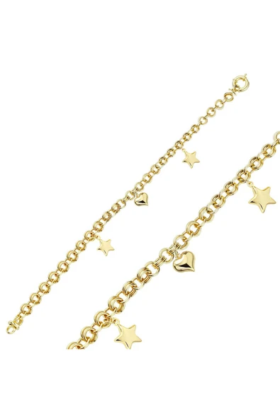 Kalp Ve Yıldız Sallantılı Altın Zincir Bileklik
