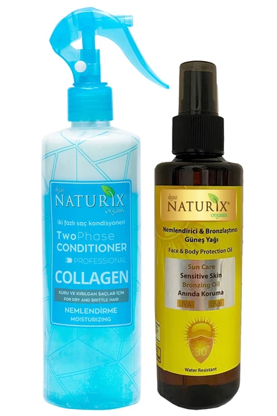 Naturix Bronzlaştırıcı SPF30 Portakallı Güneş Yağı 200 ML + Collagen Fön Suyu 400 ML