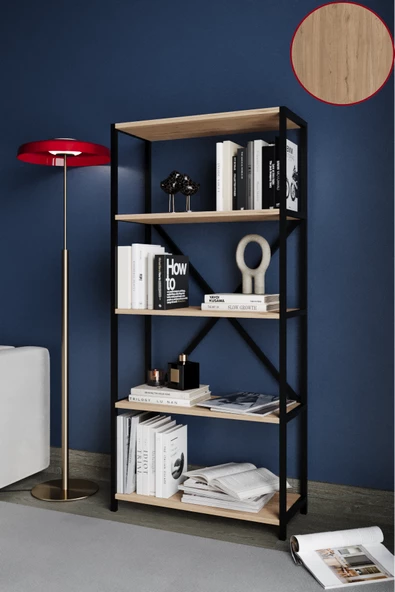 AYMOBSAN Vega 5 Raflı Metal Kitaplık 65 Cm Atlantik Çam - 2