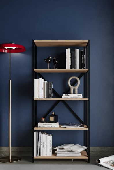 AYMOBSAN Vega 5 Raflı Metal Kitaplık 65 Cm Atlantik Çam - 3