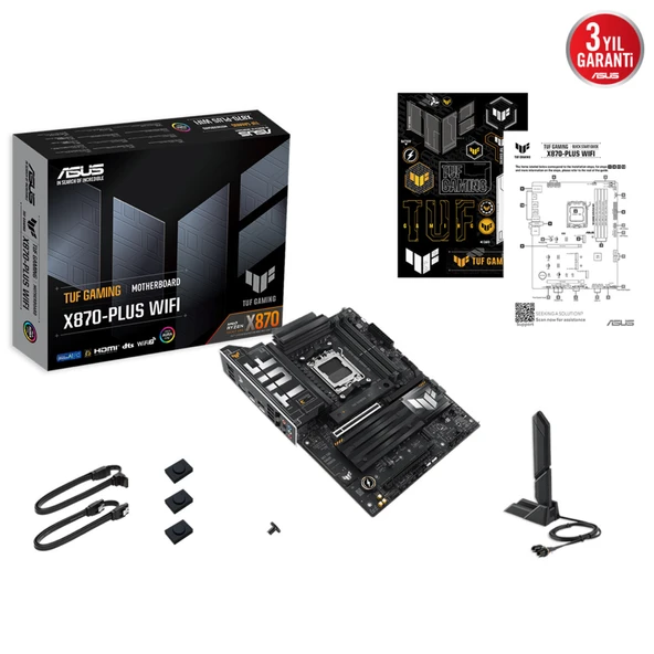 ASUS TUF GAMING X870-PLUS WIFI, 4xDDR5, 4xM.2, HDMI, DP, Type-C, Wi-Fi 7, Bluetooth v5.4, AMD Ryzen 9000-8000 ve 7000 Serisi, AM5 Soket Anakart - 5