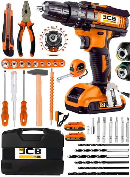 Projcb Plus Xtorq J-6237 Li 45 Tork Kademeli 2 Akülü Vidalama Matkap 37 Parça Komple Usta Alet Seti