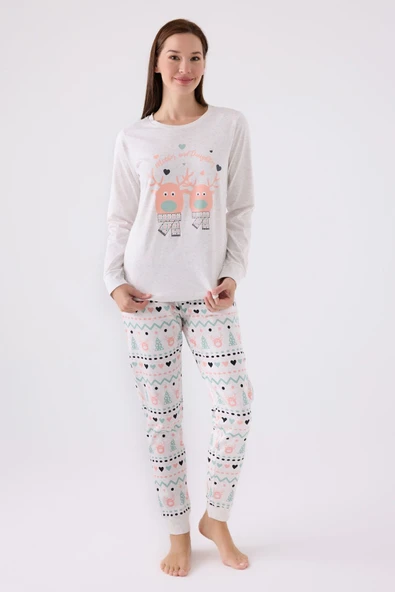 Rolypoly RP3486 Kız Çocuk Beyaz Uzun Kol Pijama Takım