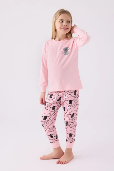 Rolypoly RP3491 Kız Çocuk Pembe Uzun Kol Pijama Takım