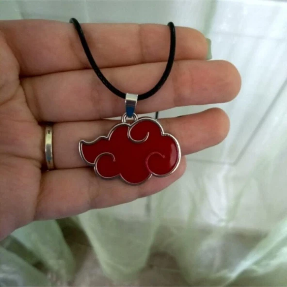 Naruto Anime Kırmızı Bulut Metal Deri İpli Hediyelik Kolye Takı - 3
