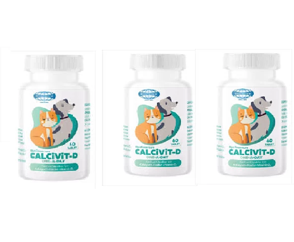 Biyo powercure Calvit-D 60 tablet X 3 adet ( Kedi ve Köpekler İçin Kalsuyum Vitamin)