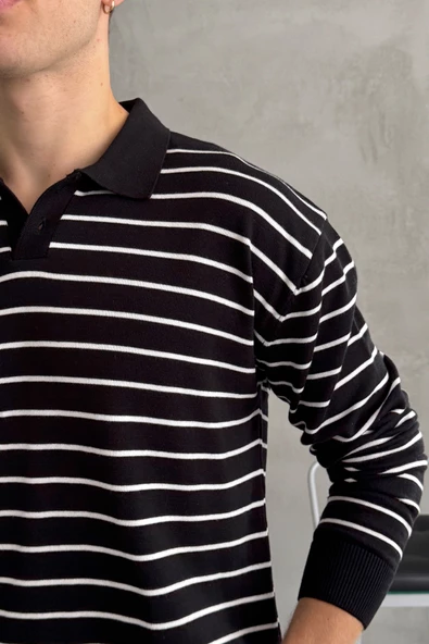 Erkek Pamuklu Polo Yaka Oversize Triko Kazak - 7