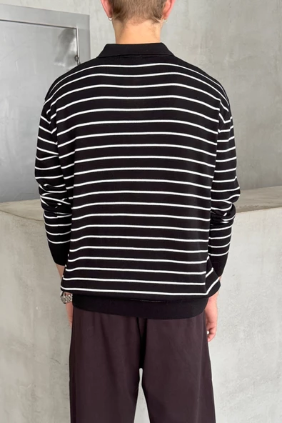 Erkek Pamuklu Polo Yaka Oversize Triko Kazak - 8