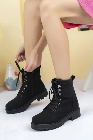 Ayakdaş 2218 Kalın Taban Bağcıklı Streç Kadın Postal Bot - Resim 3