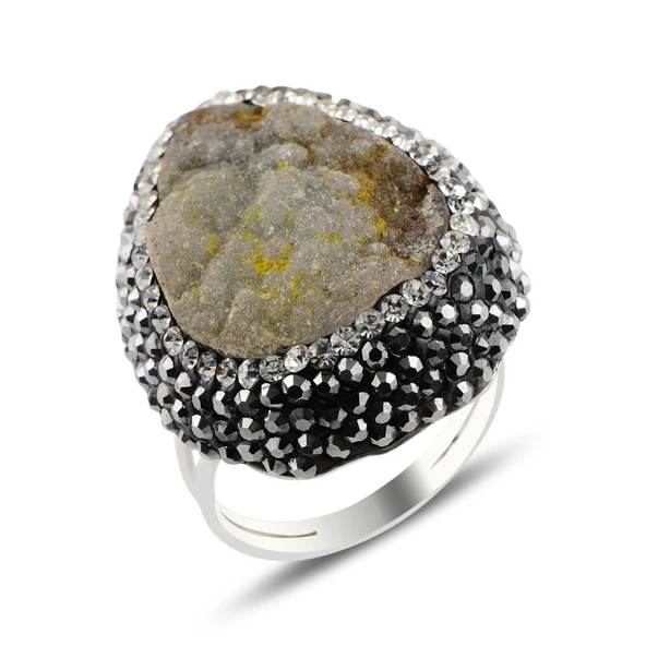 Gümüş Doğal Druzy Taşı Yüzük