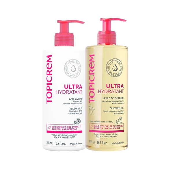 Topicrem Ultra Hydratant Body Milk 500ml + Ultra Hydratant Shower Oil 500ml Kofre