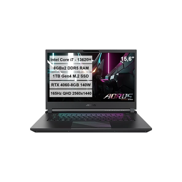 Gigabyte Aorus 15 BKF Intel Core i7-13620H 16GB DDR5 1TB M.2 SSD RTX4060-8GB 15.6'' QHD 165Hz FreeDos ürün görseli