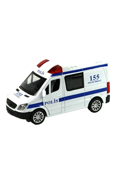 14 cm Işıklı Sesli Çek Bırak Metal Polis Arabası ile Sonsuz Eğlence!