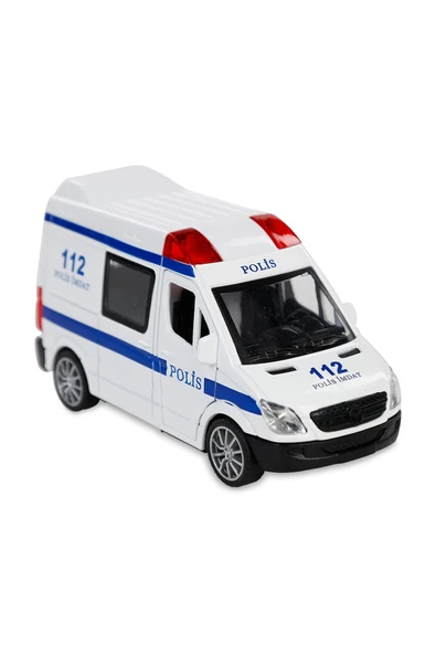 14 cm Işıklı Sesli Çek Bırak Metal Polis Arabası ile Sonsuz Eğlence! - 3