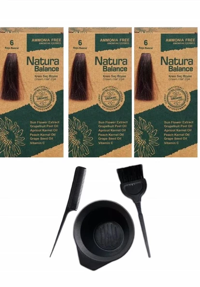 NATURA BALANCE SAÇ BOYASI 6 KOYU KUMRAL 3 ADET+SAÇ BOYAMA SETİ