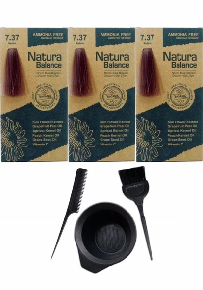 NATURA BALANCE SAÇ BOYASI 7.37 BADEM 3 ADET+SAÇ BOYAMA SETİ