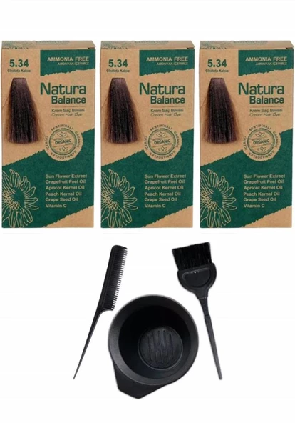 NATURA BALANCE SAÇ BOYASI 5.34 ÇİKOLATA 3 ADET+SAÇ BOYAMA SETİ
