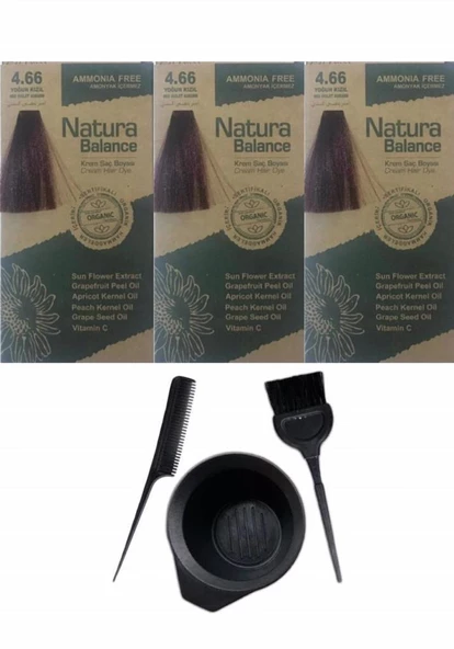 NATURA BALANCE SAÇ BOYASI 4.66 YOĞUN KIZIL 3 ADET+SAÇ BOYAMA SETİ