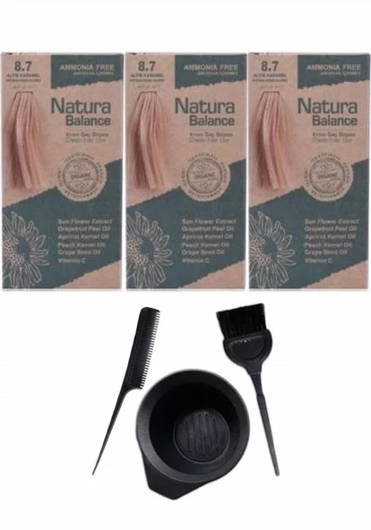 NATURA BALANCE SAÇ BOYASI 8.7 ALTIN KARAMEL 3 ADET+SAÇ BOYAMA SETİ