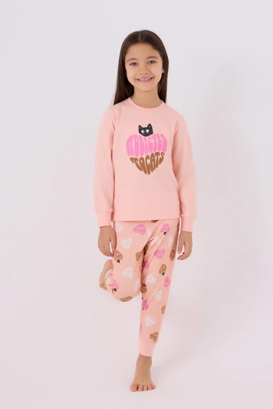 Rolypoly RP3465 Kız Çocuk Pembe Uzun Kol Pijama Takım