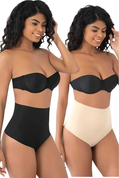 Kadın Lazer Kesim İnceltici ve Toparlayıcı String Korse 2'li Set