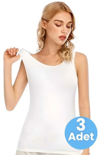 Kadın Kalın Askılı Pamuklu Atlet 3'lü Set - 8