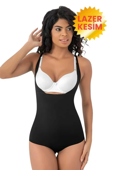 Kadın Lazer Kesim İz Yapmaz Göğüs Destekli Askılı Toparlayıcı Body Slip Korse 2'li Set - Resim 2