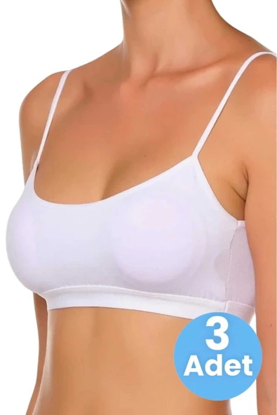 Kadın İnce Askılı Pedli Büstiyer Yarım Atlet Sütyen 3'lü Set - 8