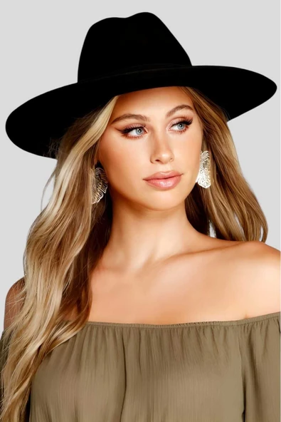 Kadın Siyah Kaşe Fötr Şapka - 5