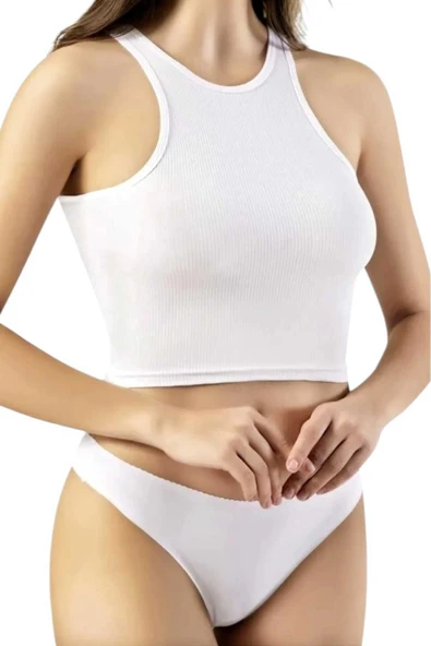 Kadın Geniş Askılı Kaşkorse Crop 3'lü Set - 8