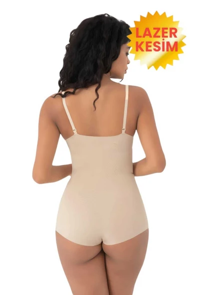 Kadın Lazer Kesim İnceltici ve Toparlayıcı Göğüs Altı Askılı Body Korse - Resim 7