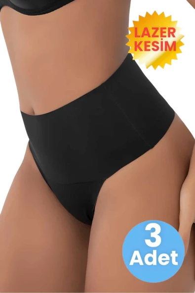 Kadın Lazer Kesim Karın Toparlayıcı ve İnceltici String Korse 3'lü Set ürün görseli